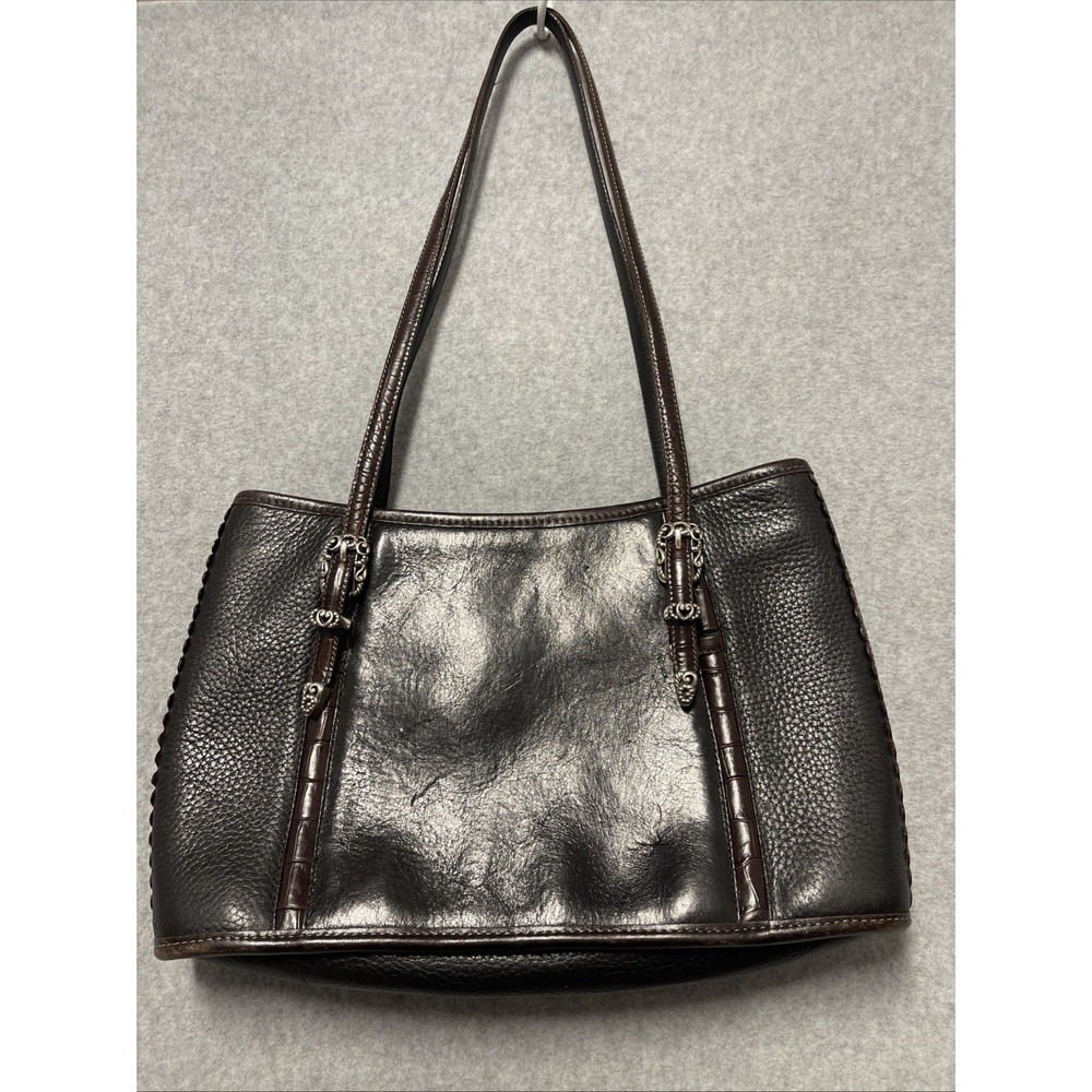 Brighton Genuine Leather Shoulder Bag Black Pebbled & Smooth Leather Vintage